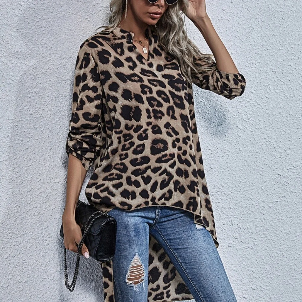 Khaki leopard Print High Low Tunic Top - Picture 7 of 9